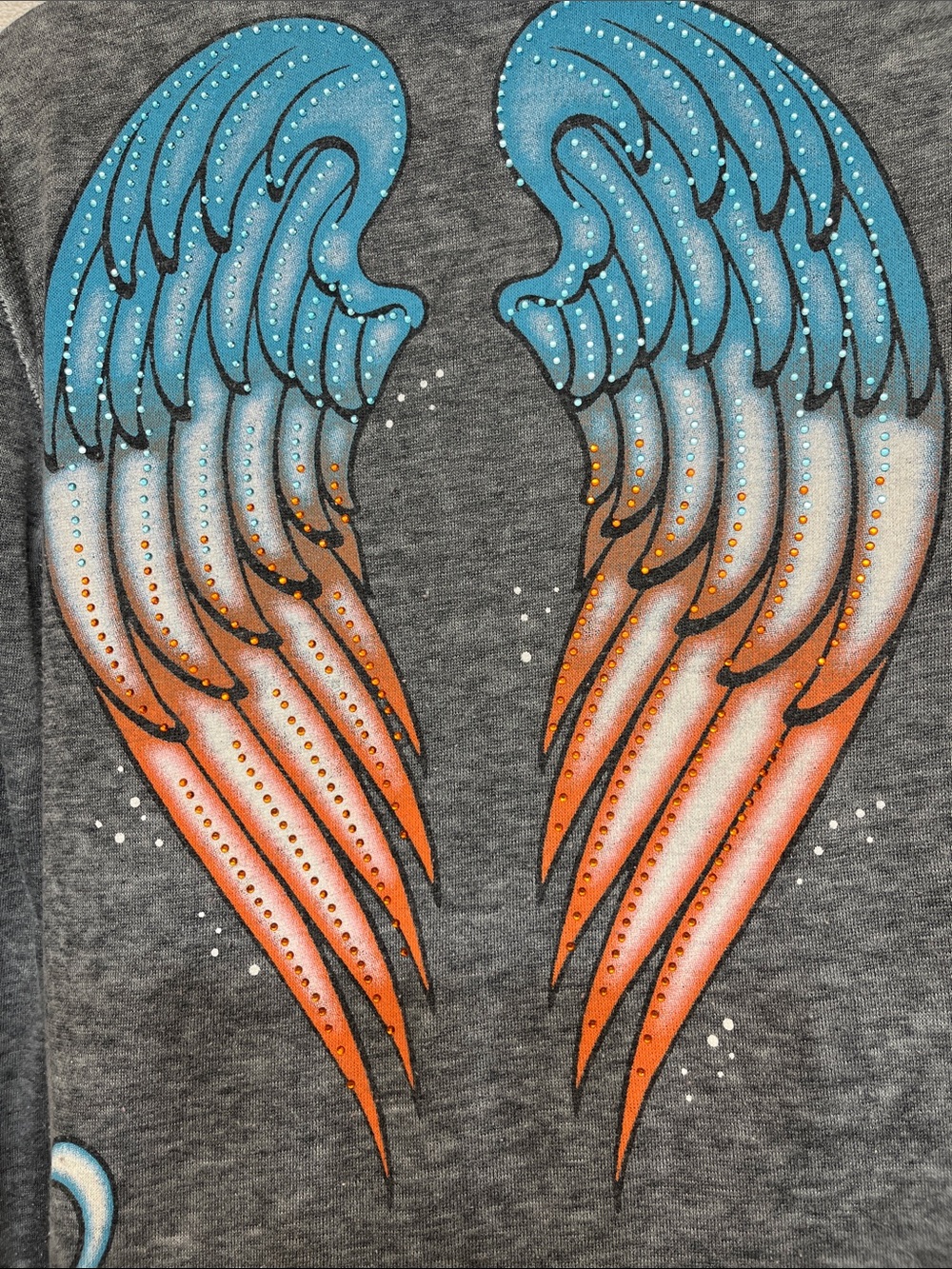 πͺ½β€οΈπ€ππͺ½SINFUL Gray Zip-Up Hoodie with Blue & Orange Winged Heart Graphicβ€οΈπͺ½π€πͺ½ππͺ½ - Picture 5 of 10